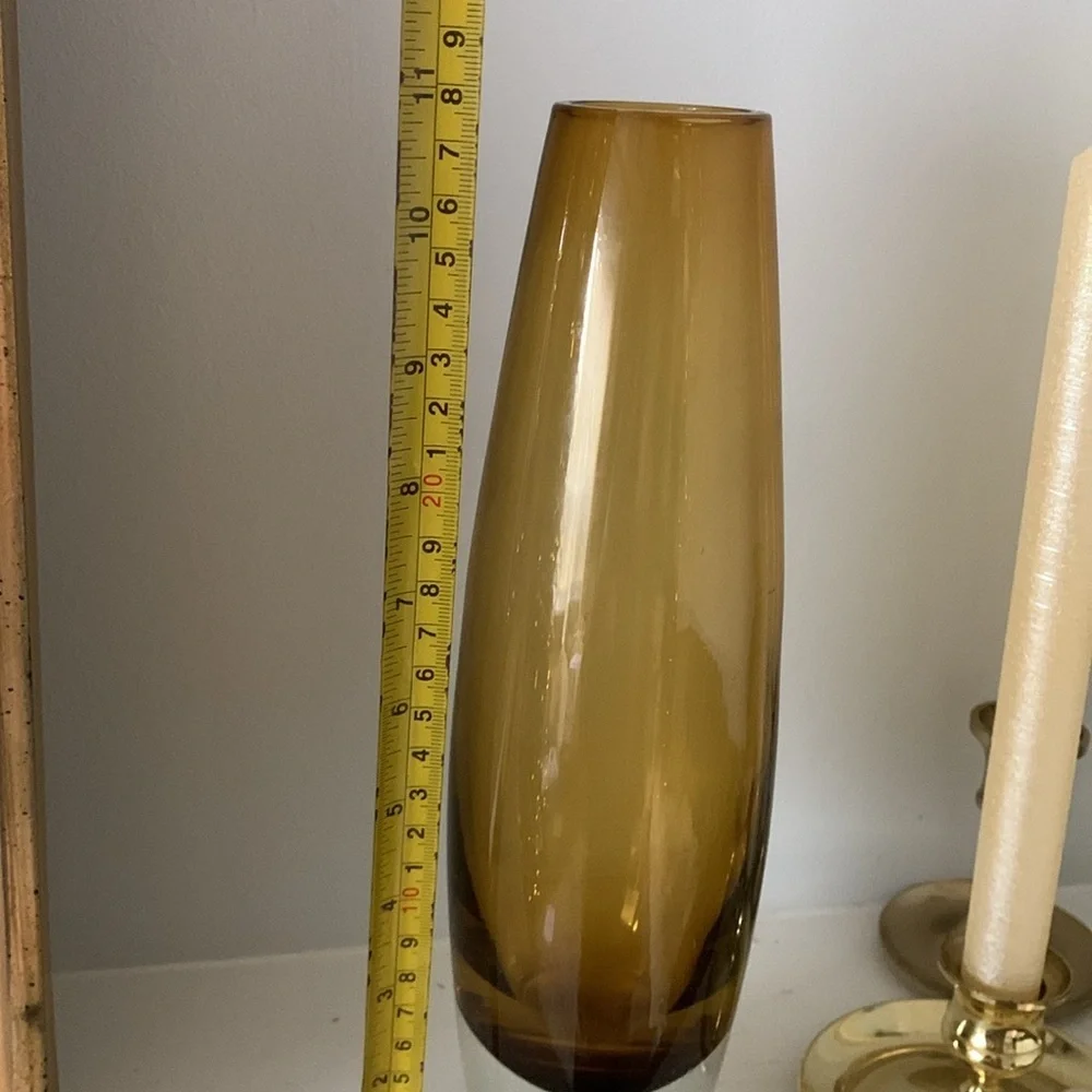Aseda Gasbruk Glass Vase Torpedo Amber 11” Sweden Bo Lundstrom 1970s Scandinavia